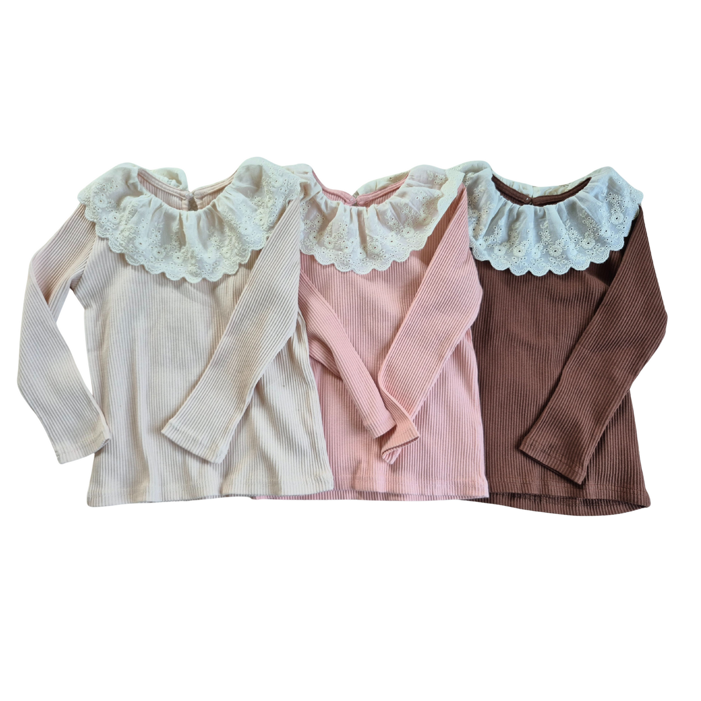 Lace Collar Ribbed Knit Top for Girls