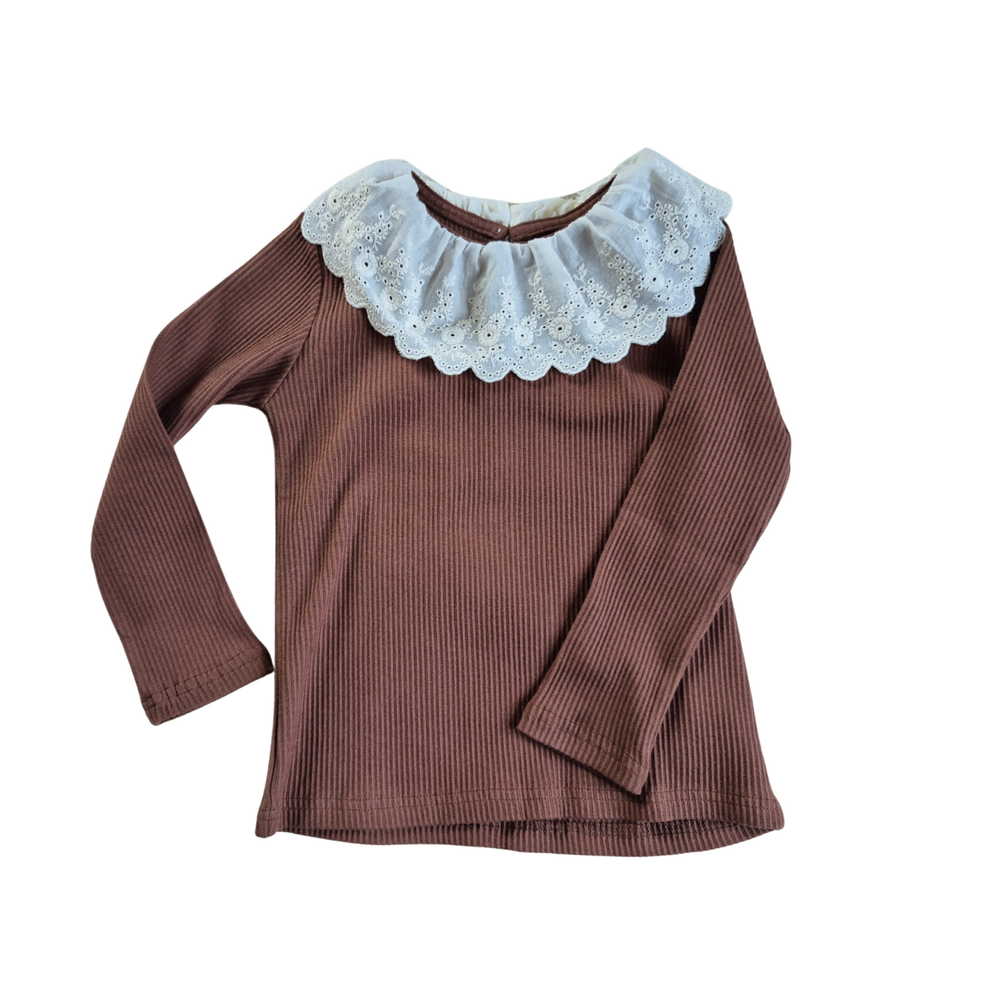 Lace Collar Ribbed Knit Top for Girls