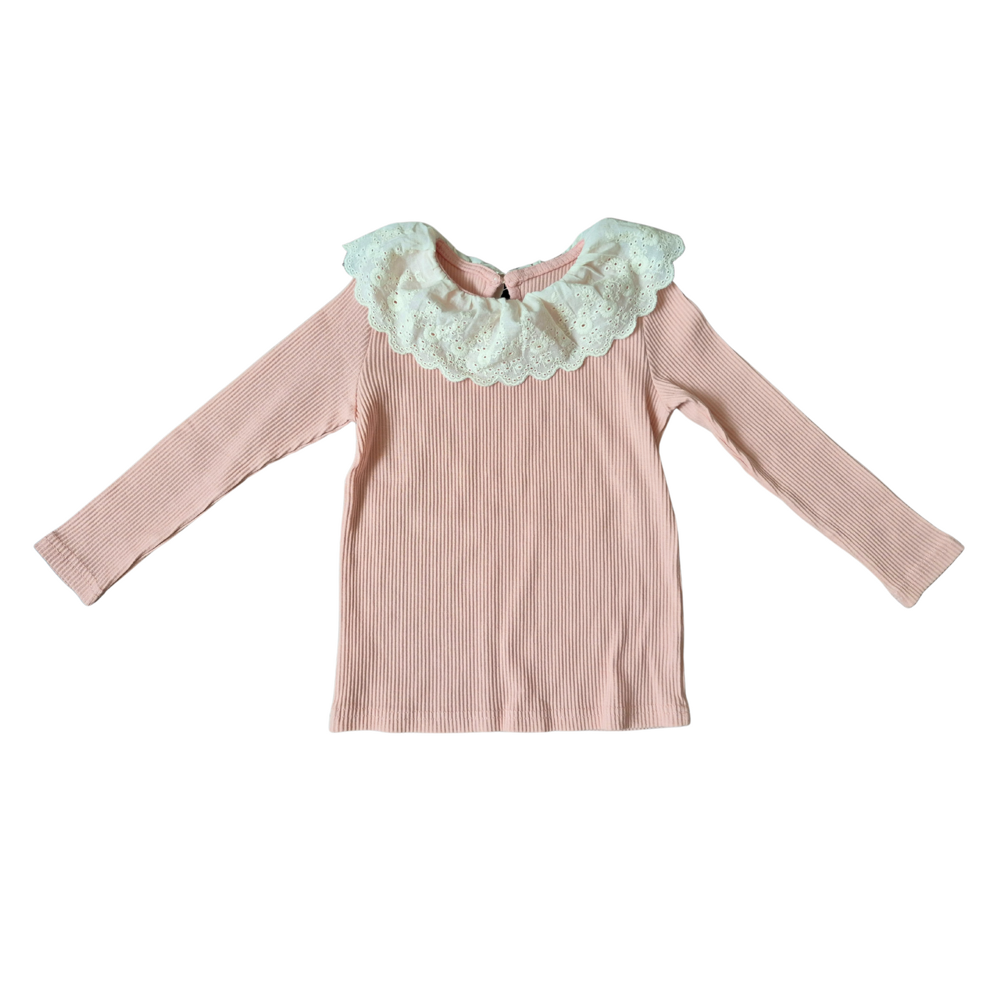 Lace Collar Ribbed Knit Top for Girls