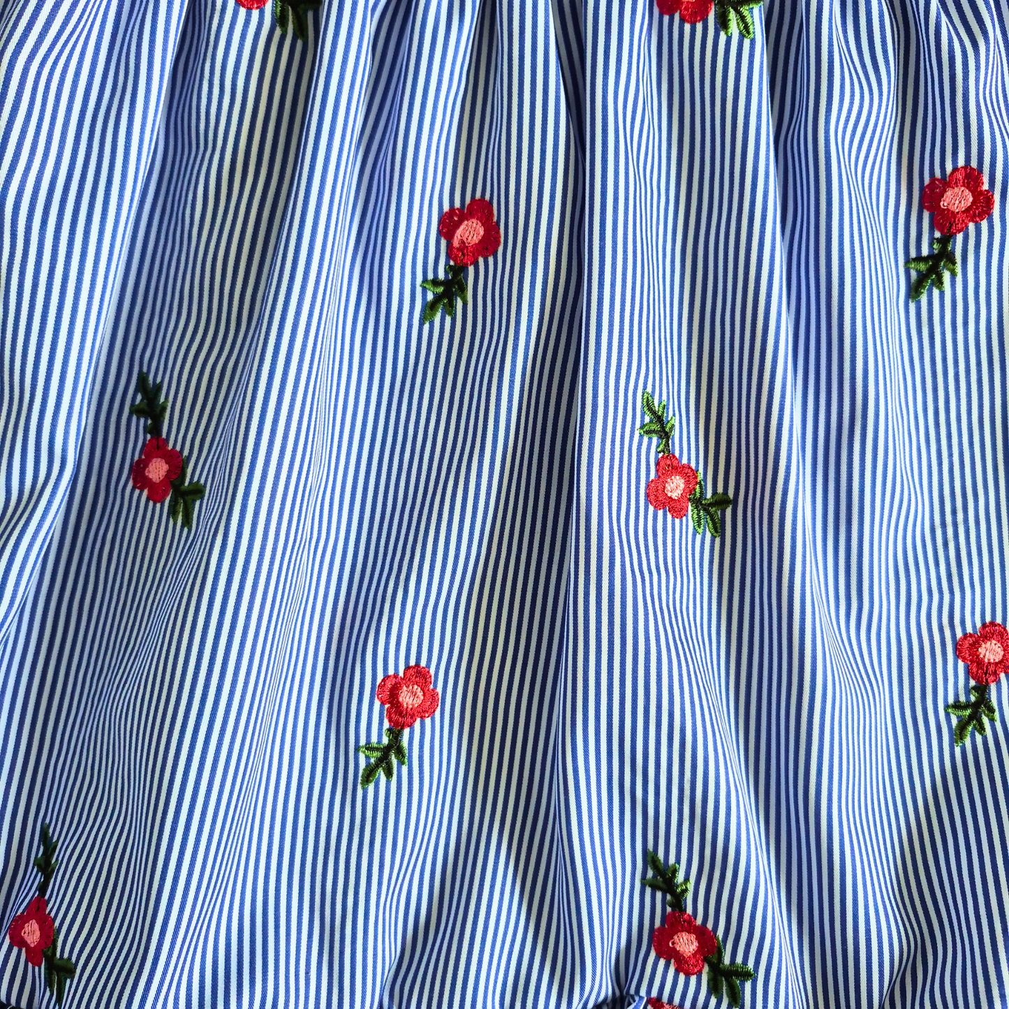 Blue Striped Floral Embroidered Dress – Sleeveless Sundress for Girls
