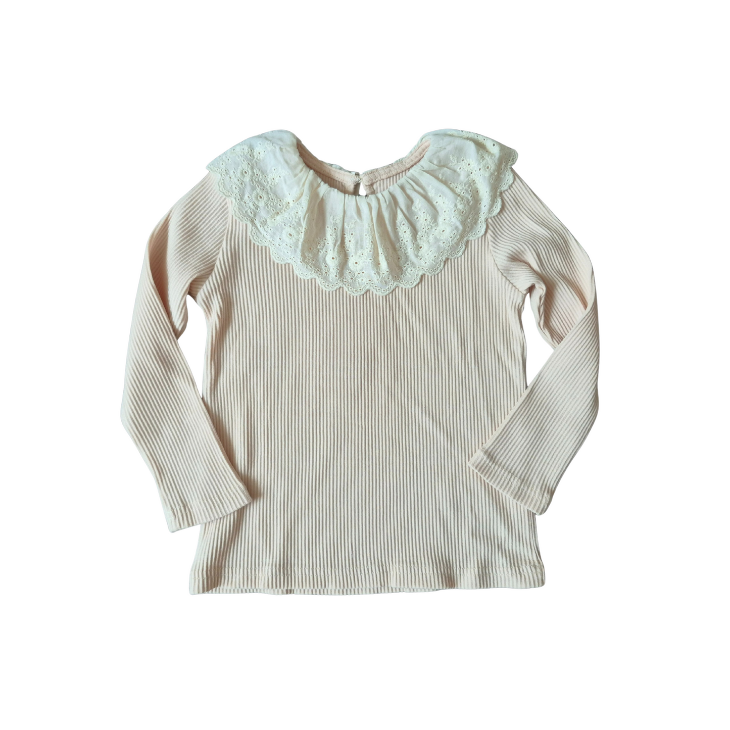 Lace Collar Ribbed Knit Top for Girls