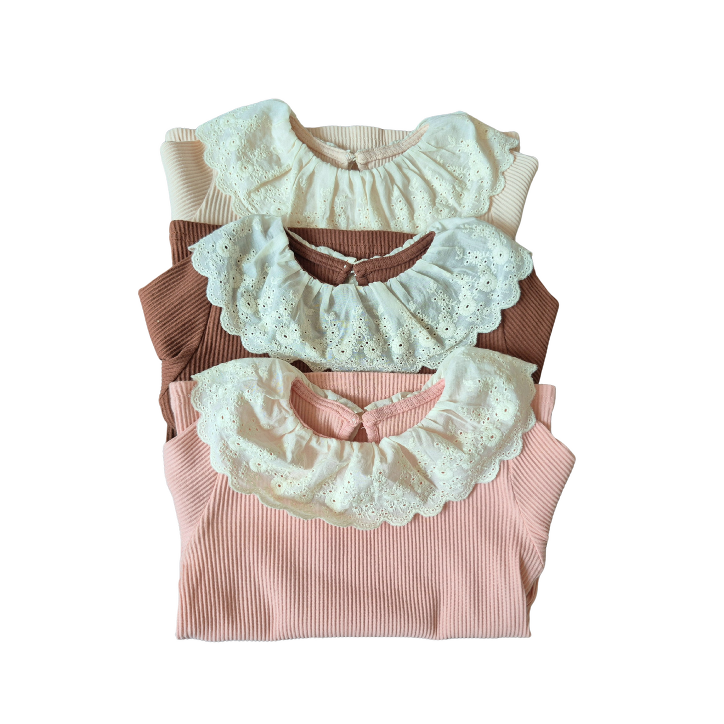 Lace Collar Ribbed Knit Top for Girls