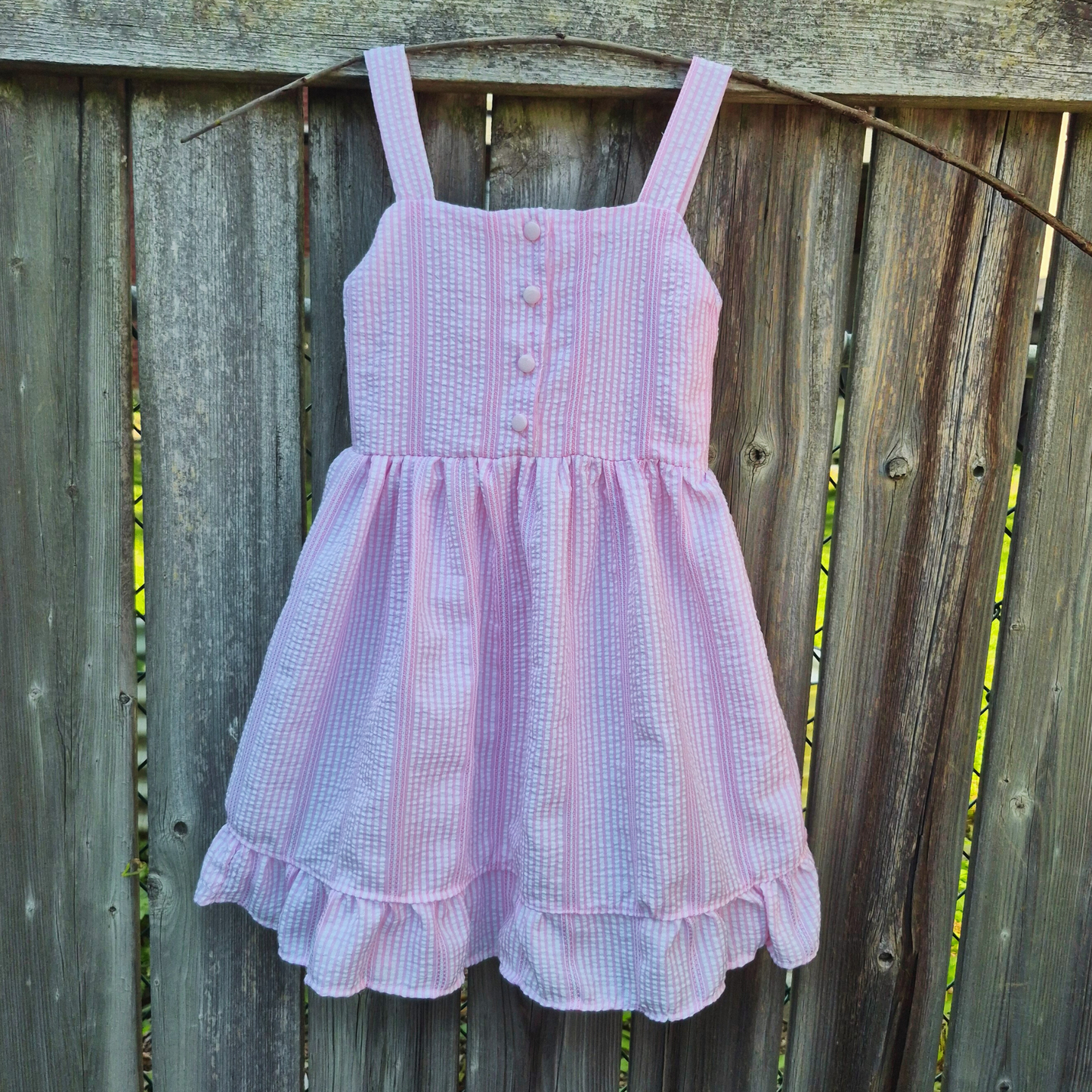 Pink Striped Seersucker Dress – Lightweight Summer Dress for Girls