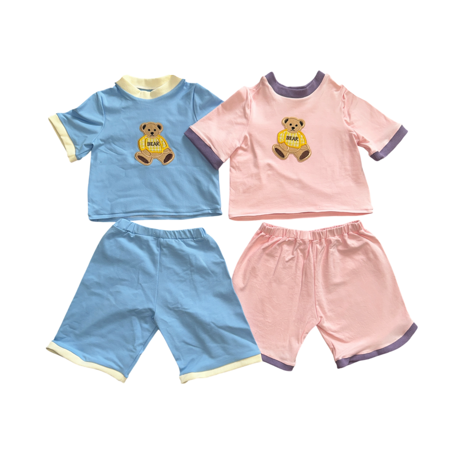 Bear Embroidery Cotton Set – 2pc Toddler Summer Outfit