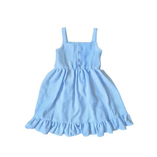 Light Blue Striped Seersucker Dress – Lightweight Summer Dress for Girls