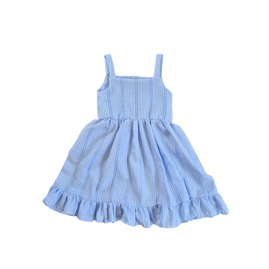 Light Blue Striped Seersucker Dress – Lightweight Summer Dress for Girls