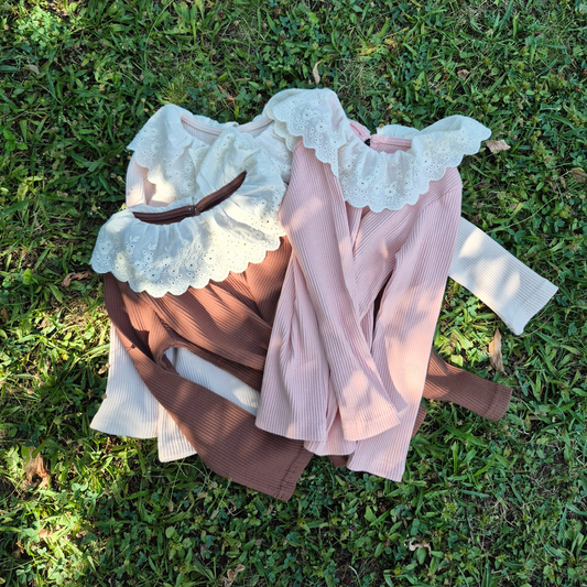 Lace Collar Ribbed Knit Top for Girls