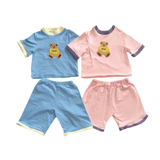 Bear Embroidery Cotton Set – 2pc Toddler Summer Outfit