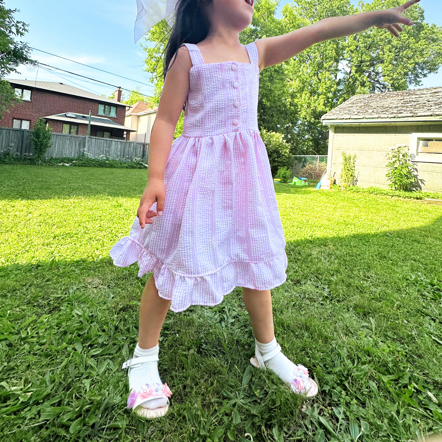 Pink Striped Seersucker Dress – Lightweight Summer Dress for Girls